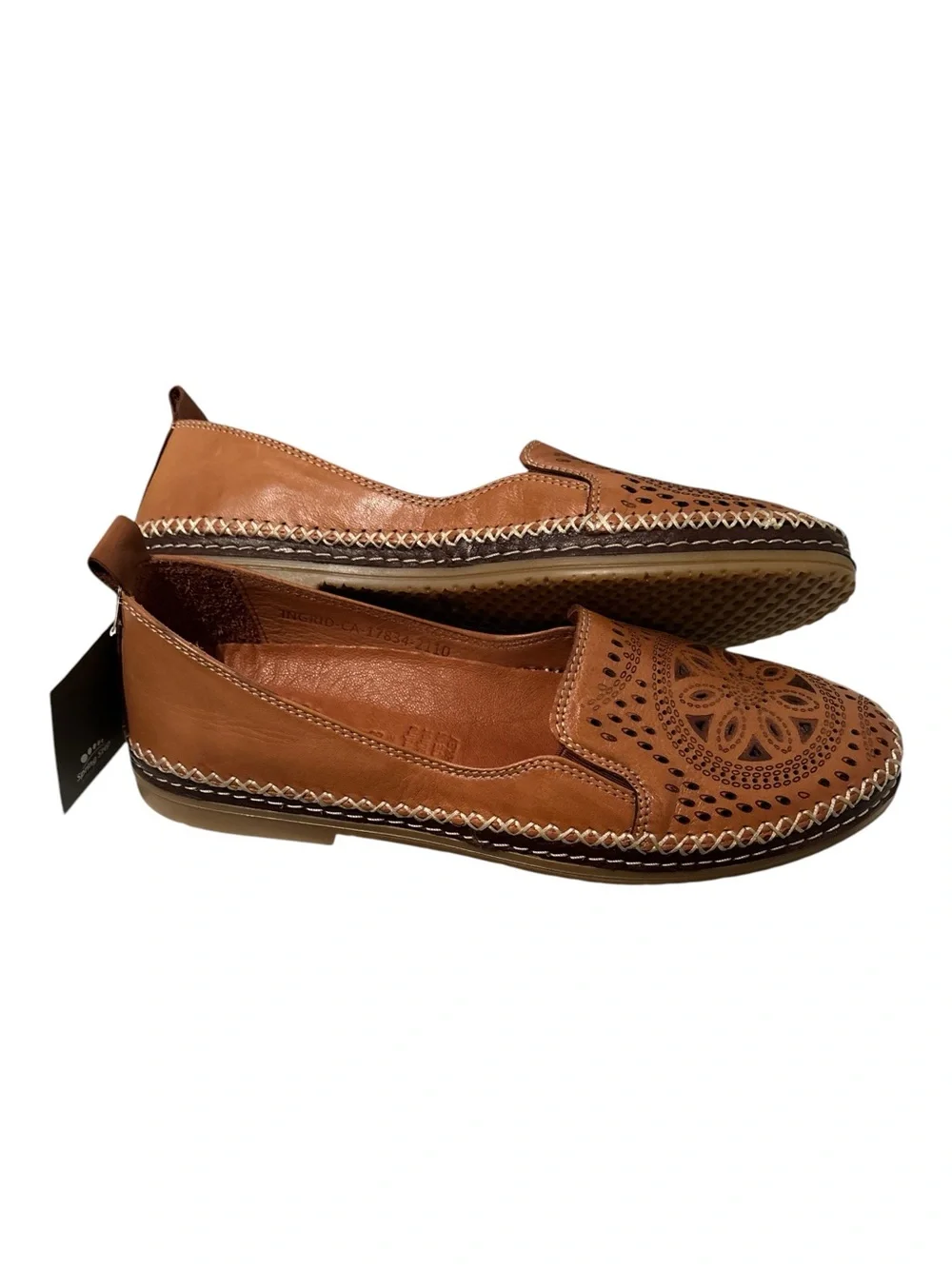 NEW Spring Step Ingrid Perforated Leather Slip-On Comfort Loafers Camel Size 38